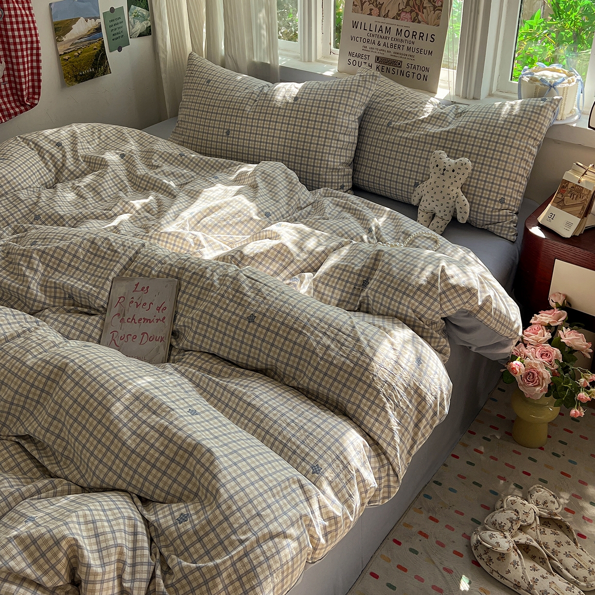 91家纺网 家纺一手货源 找家纺 水墨江南 2026新款加厚仿棉古法水洗棉小布袋款印花四件套 小星星