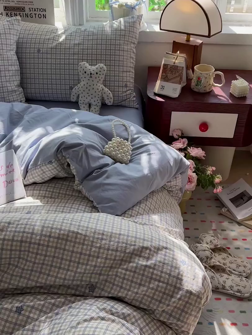 91家纺网 家纺一手货源 找家纺 水墨江南 2026新款加厚仿棉古法水洗棉小布袋款印花四件套 小星星