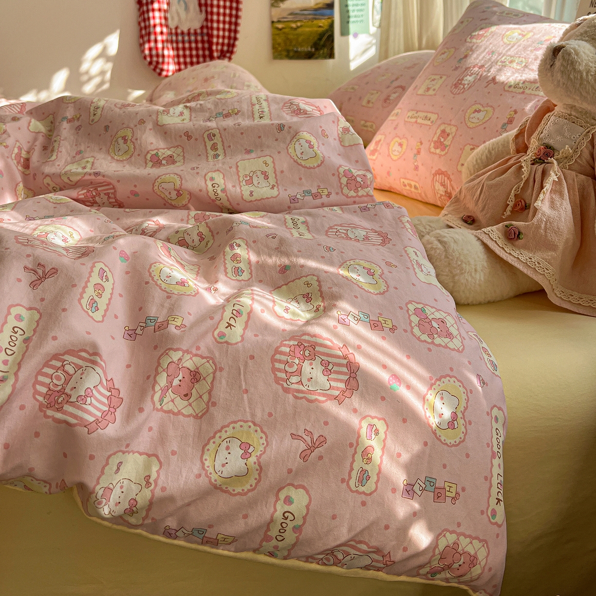 水墨江南 2026新款加厚仿棉古法水洗棉小布袋款印花四件套 幸运喵