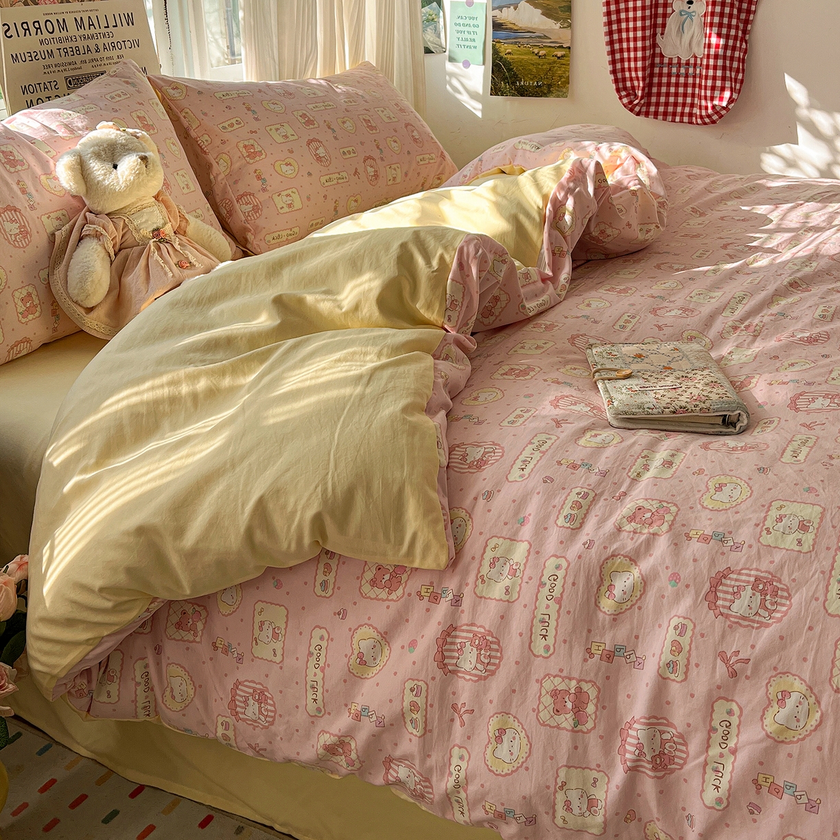 91家纺网 家纺一手货源 找家纺 水墨江南 2026新款加厚仿棉古法水洗棉小布袋款印花四件套 幸运喵