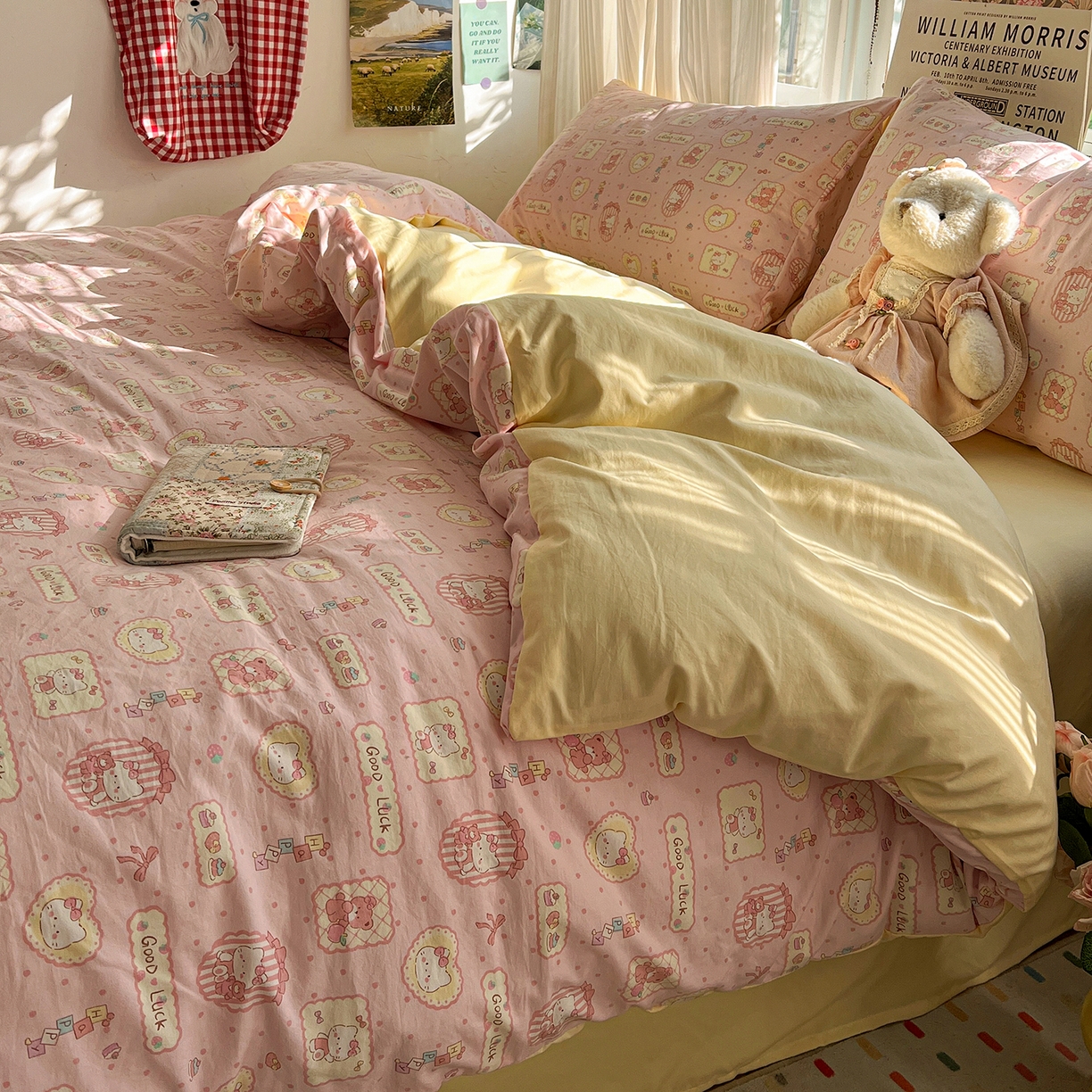 91家纺网 家纺一手货源 找家纺 水墨江南 2026新款加厚仿棉古法水洗棉小布袋款印花四件套 幸运喵