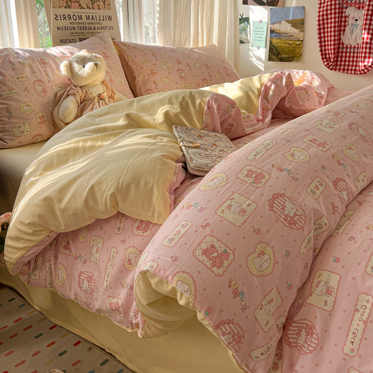 91家纺网 家纺一手货源 找家纺 水墨江南 2026新款加厚仿棉古法水洗棉小布袋款印花四件套 幸运喵