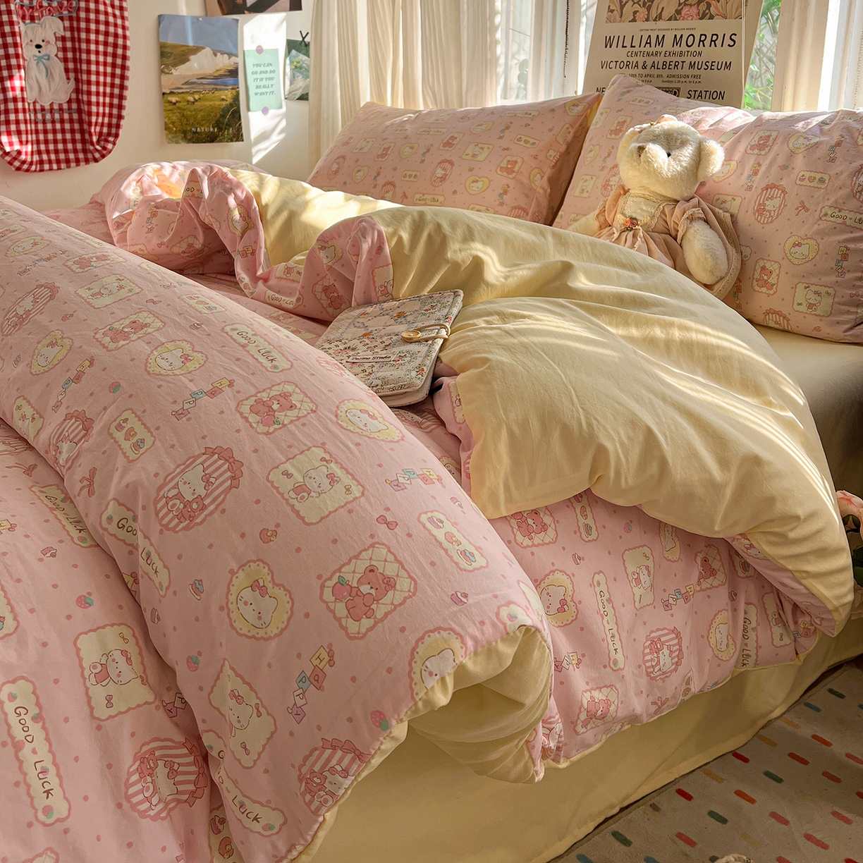 91家纺网 家纺一手货源 找家纺 水墨江南 2026新款加厚仿棉古法水洗棉小布袋款印花四件套 幸运喵