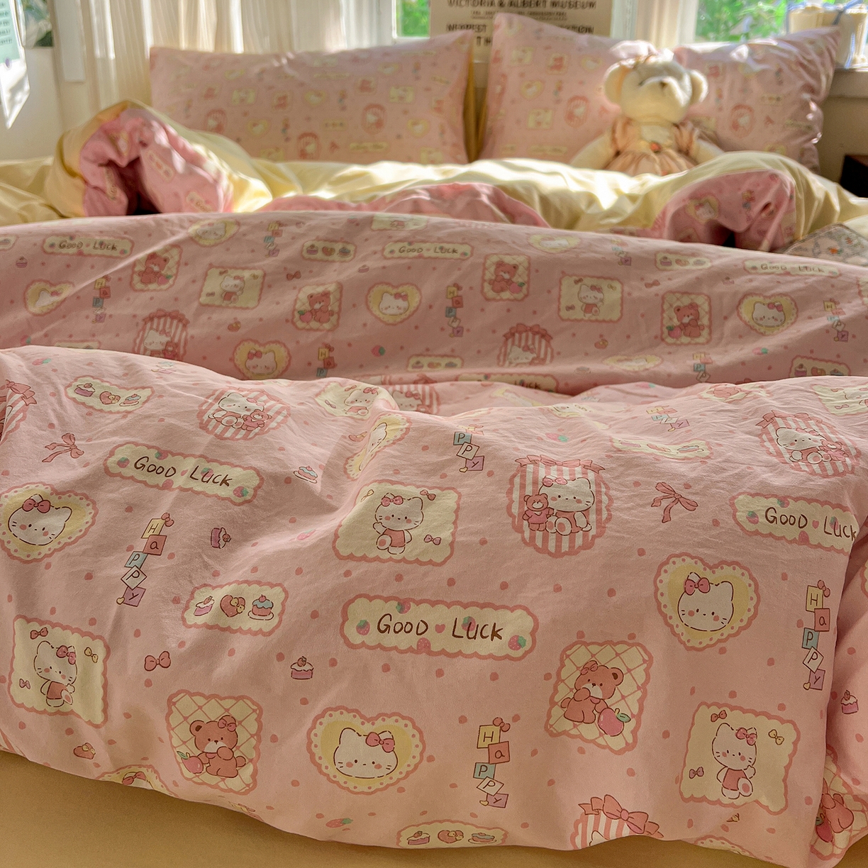 91家纺网 家纺一手货源 找家纺 水墨江南 2026新款加厚仿棉古法水洗棉小布袋款印花四件套 幸运喵