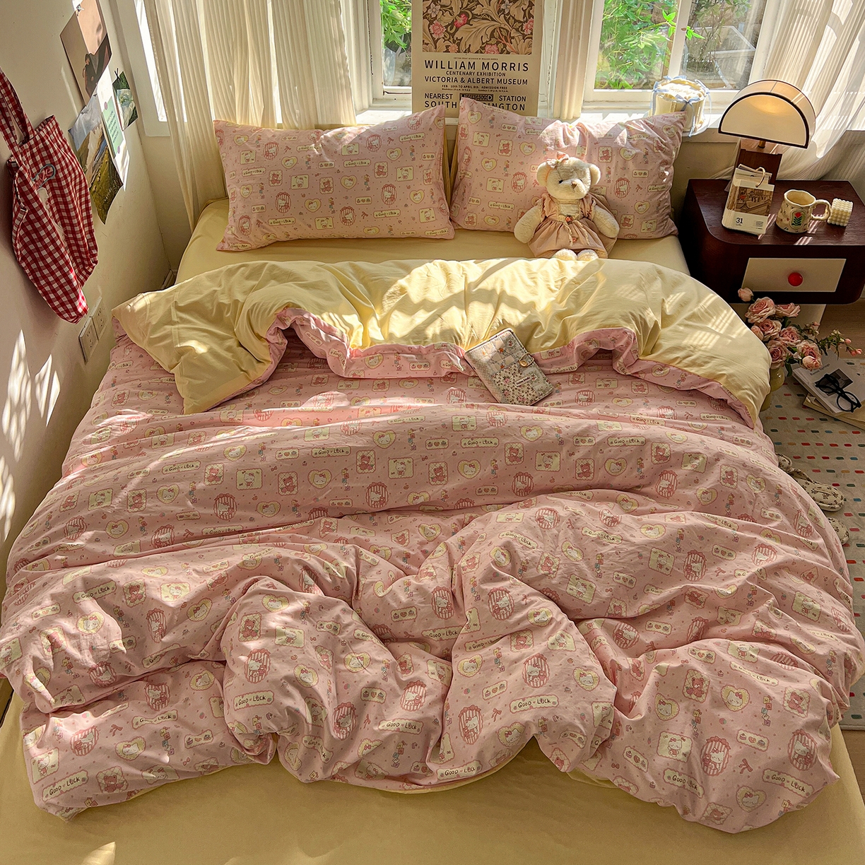 91家纺网 家纺一手货源 找家纺 水墨江南 2026新款加厚仿棉古法水洗棉小布袋款印花四件套 幸运喵