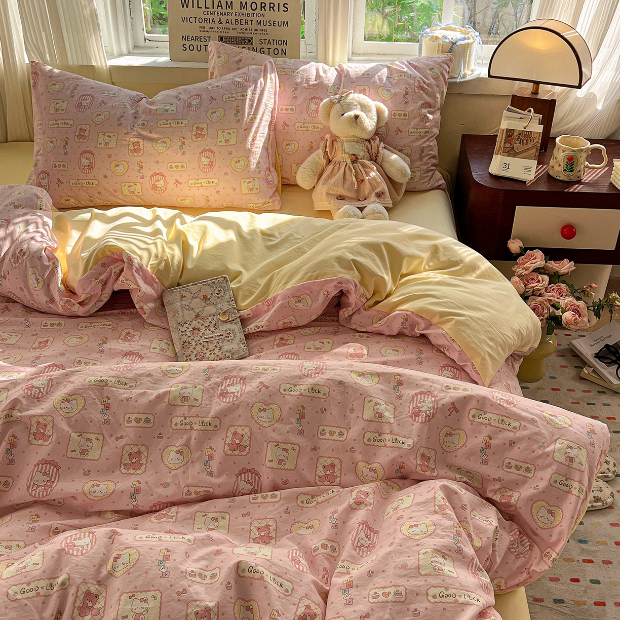 91家纺网 家纺一手货源 找家纺 水墨江南 2026新款加厚仿棉古法水洗棉小布袋款印花四件套 幸运喵