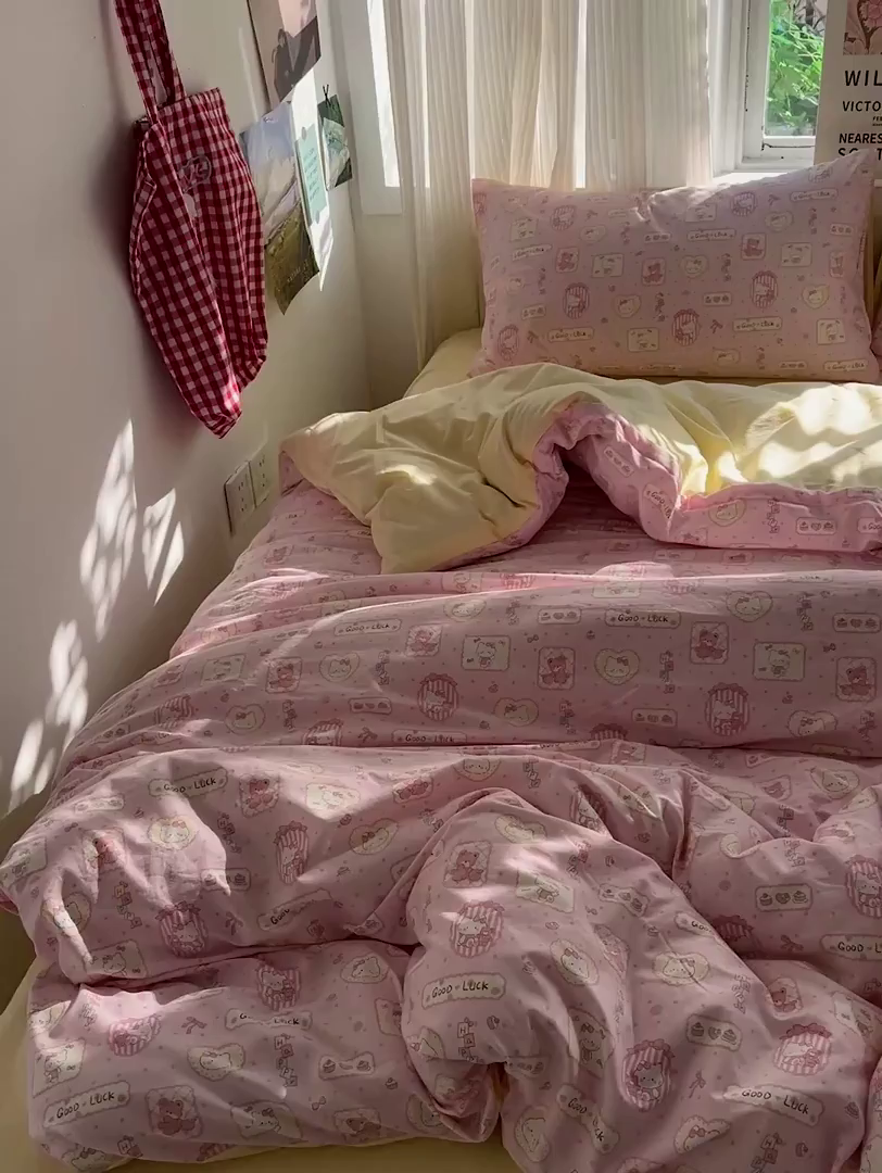 91家纺网 家纺一手货源 找家纺 水墨江南 2026新款加厚仿棉古法水洗棉小布袋款印花四件套 幸运喵