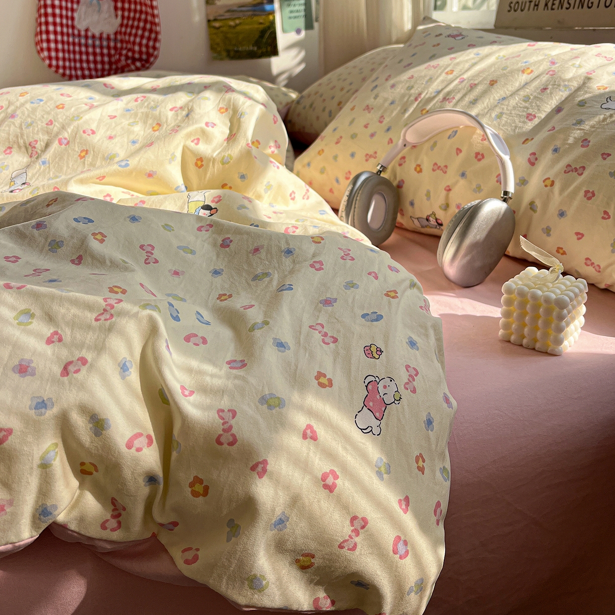 水墨江南 2026新款加厚仿棉古法水洗棉小布袋款印花四件套 性感小狗