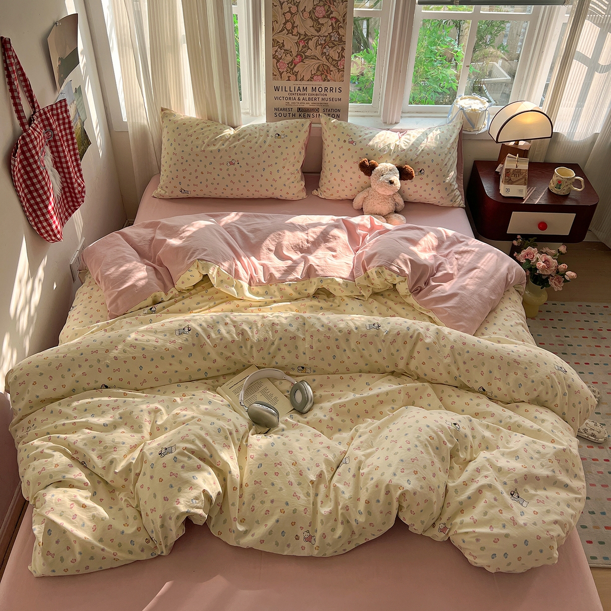 91家纺网 家纺一手货源 找家纺 水墨江南 2026新款加厚仿棉古法水洗棉小布袋款印花四件套 性感小狗