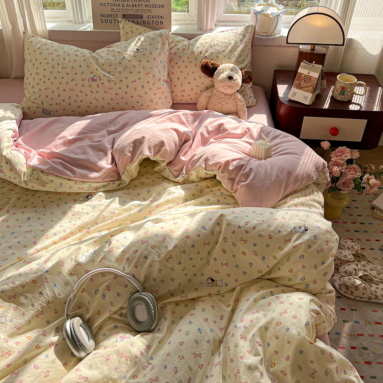 91家纺网 家纺一手货源 找家纺 水墨江南 2026新款加厚仿棉古法水洗棉小布袋款印花四件套 性感小狗