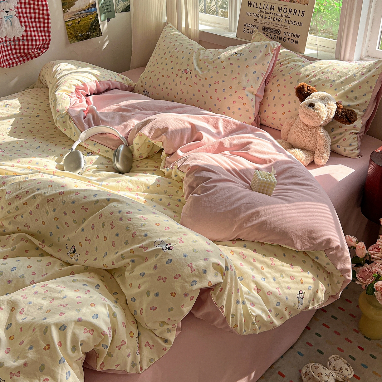 91家纺网 家纺一手货源 找家纺 水墨江南 2026新款加厚仿棉古法水洗棉小布袋款印花四件套 性感小狗