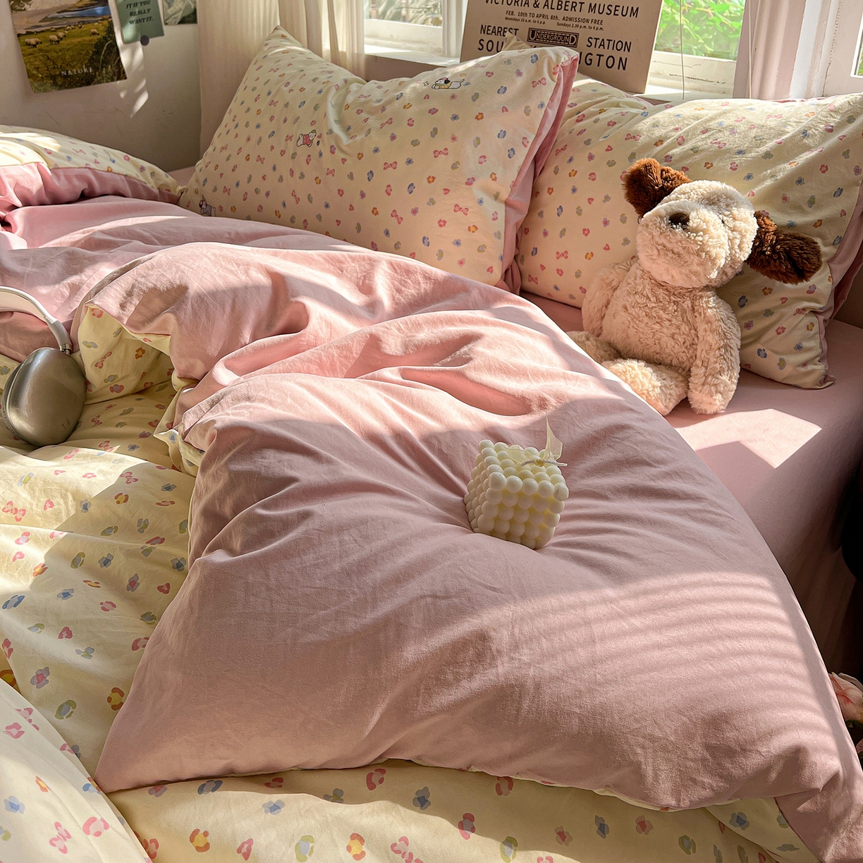 91家纺网 家纺一手货源 找家纺 水墨江南 2026新款加厚仿棉古法水洗棉小布袋款印花四件套 性感小狗