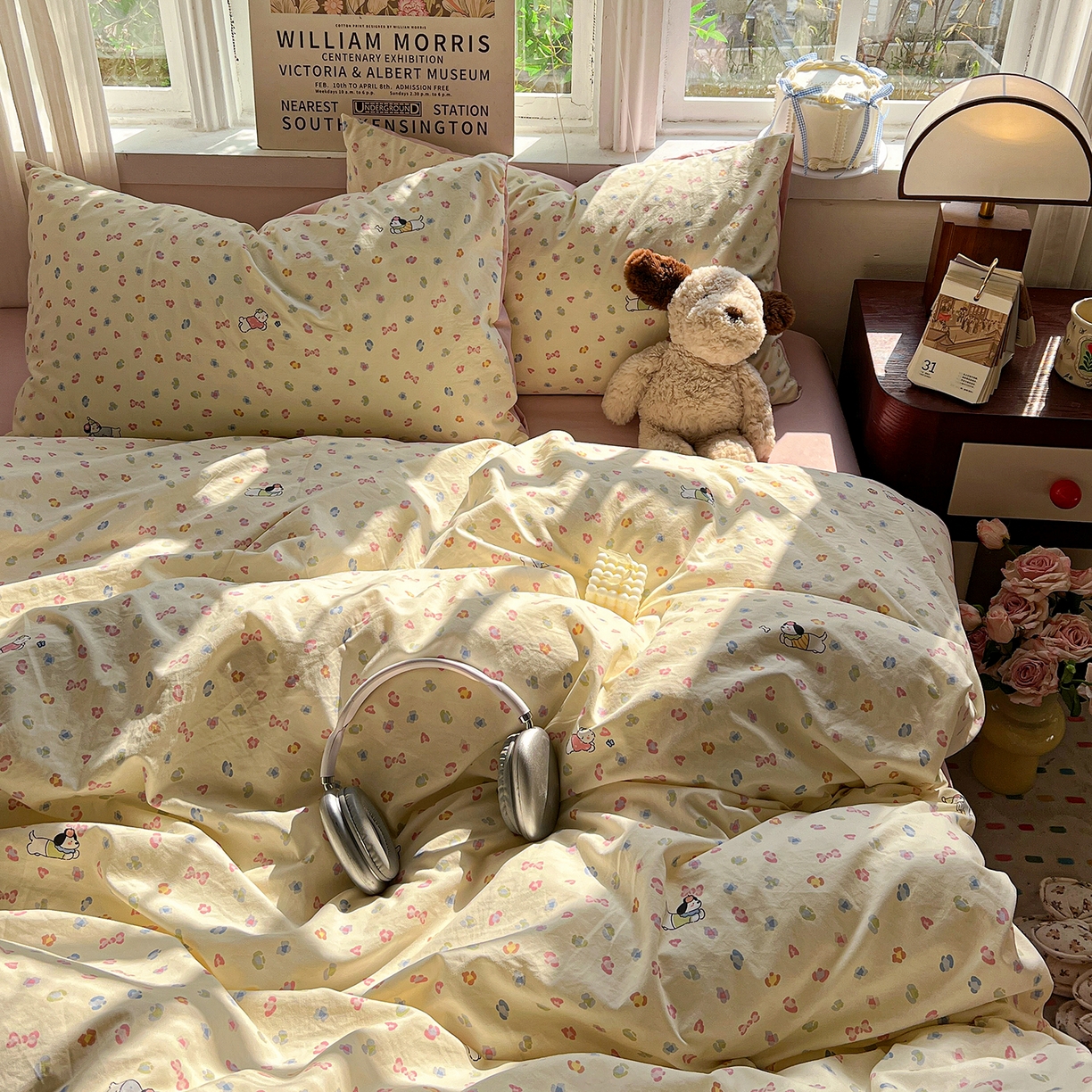 91家纺网 家纺一手货源 找家纺 水墨江南 2026新款加厚仿棉古法水洗棉小布袋款印花四件套 性感小狗