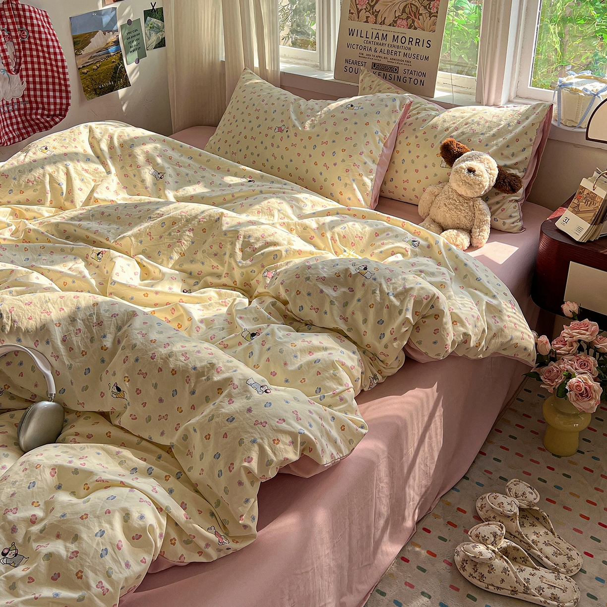 91家纺网 家纺一手货源 找家纺 水墨江南 2026新款加厚仿棉古法水洗棉小布袋款印花四件套 性感小狗