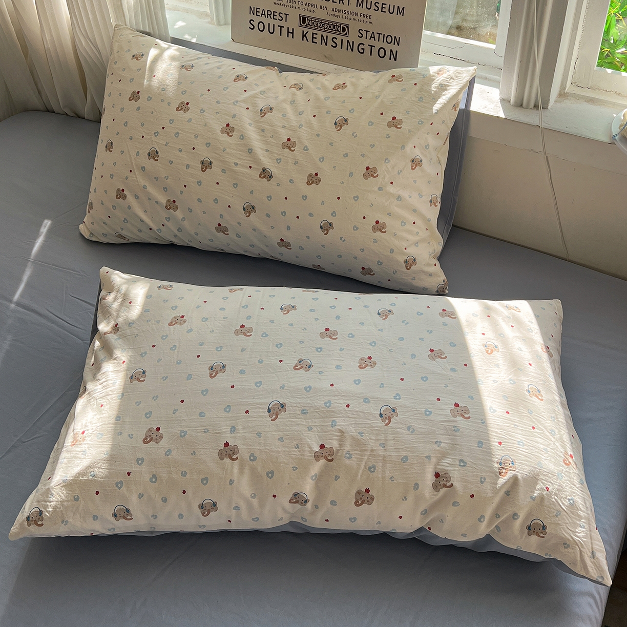 91家纺网 家纺一手货源 找家纺 水墨江南 2026新款加厚仿棉古法水洗棉小布袋款印花四件套 性感小象