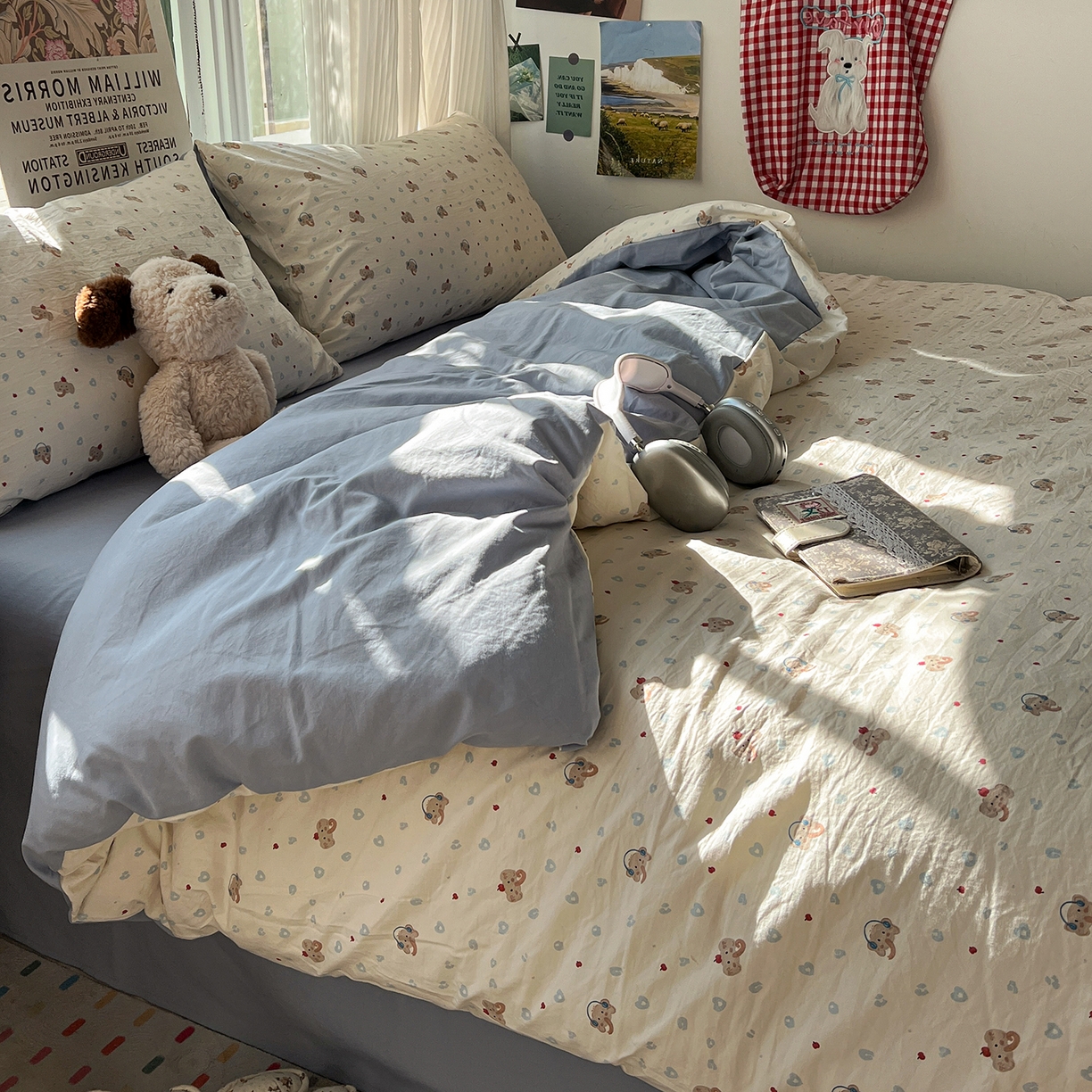 91家纺网 家纺一手货源 找家纺 水墨江南 2026新款加厚仿棉古法水洗棉小布袋款印花四件套 性感小象