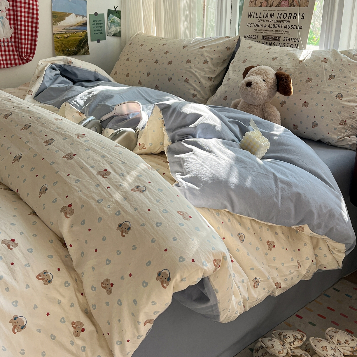 91家纺网 家纺一手货源 找家纺 水墨江南 2026新款加厚仿棉古法水洗棉小布袋款印花四件套 性感小象