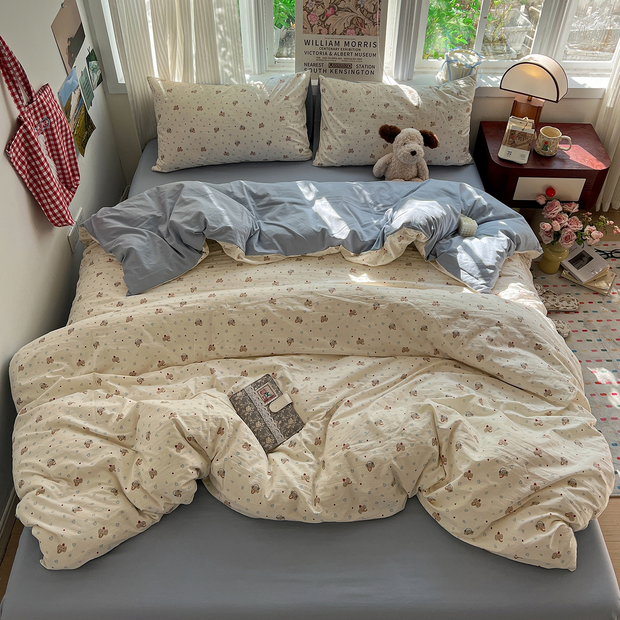 91家纺网 家纺一手货源 找家纺 水墨江南 2026新款加厚仿棉古法水洗棉小布袋款印花四件套 性感小象