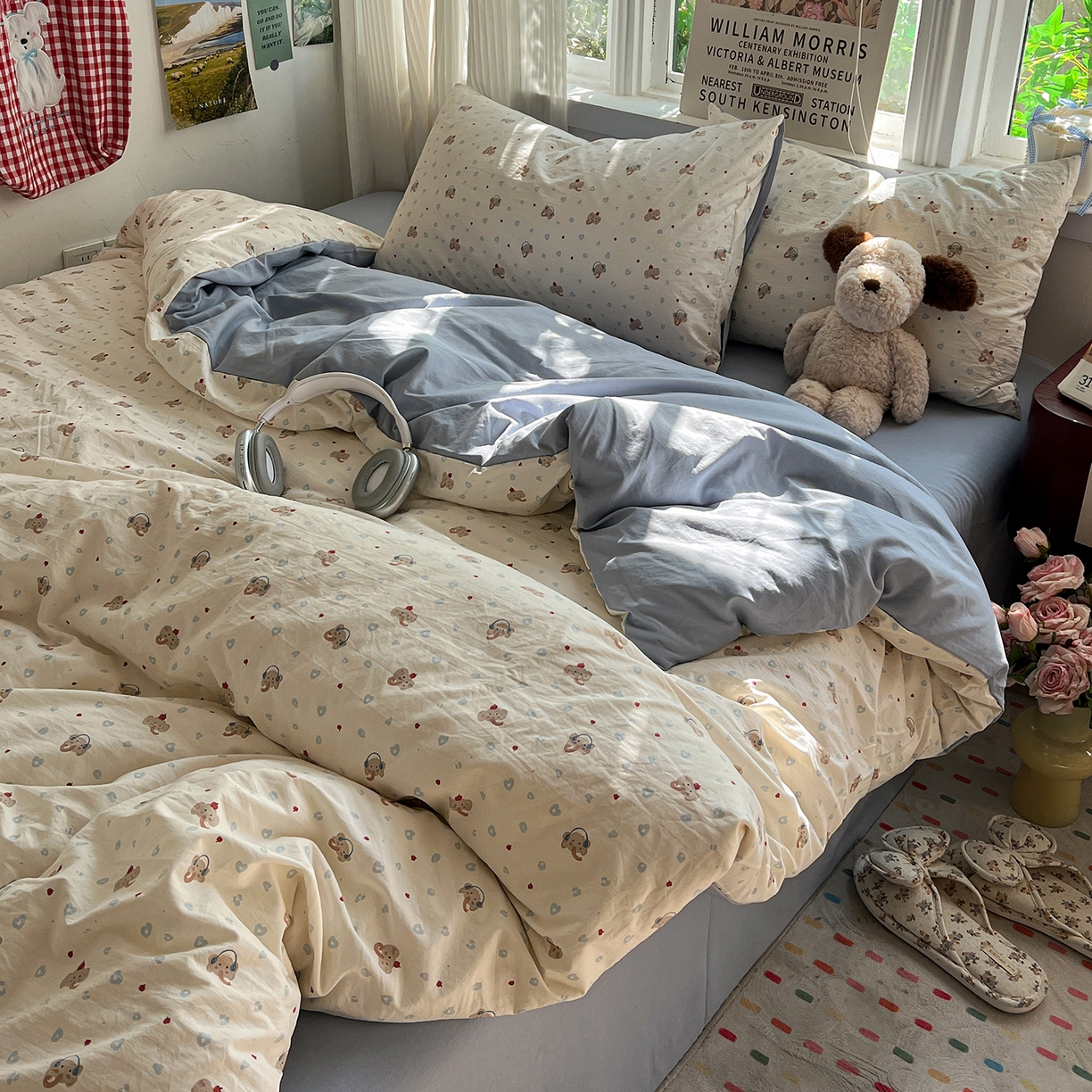 91家纺网 家纺一手货源 找家纺 水墨江南 2026新款加厚仿棉古法水洗棉小布袋款印花四件套 性感小象