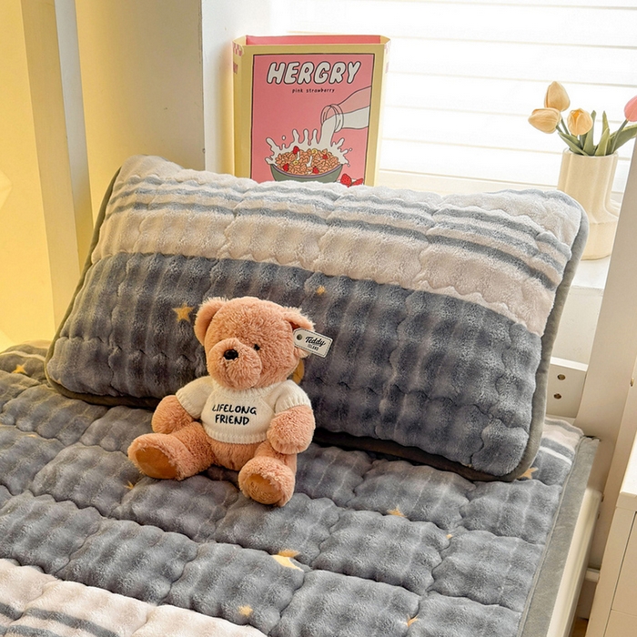 91家纺网 家纺一手货源 找家纺 奇丝雅 2025新款泡泡绒枕套加棉加厚冬季保暖毛绒牛奶绒加绒成人家用枕头套枕芯套单人学生宿舍48x74cm 繁星（随机裁剪）