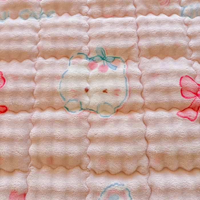 91家纺网 家纺一手货源 找家纺 奇丝雅 2025新款泡泡绒枕套加棉加厚冬季保暖毛绒牛奶绒加绒成人家用枕头套枕芯套单人学生宿舍48x74cm 樱桃猫咪（随机裁剪）