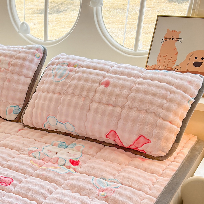 91家纺网 家纺一手货源 找家纺 奇丝雅 2025新款泡泡绒枕套加棉加厚冬季保暖毛绒牛奶绒加绒成人家用枕头套枕芯套单人学生宿舍48x74cm 樱桃猫咪（随机裁剪）