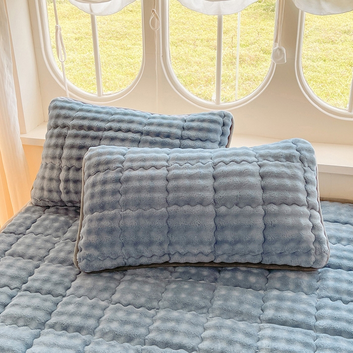 91家纺网 家纺一手货源 找家纺 奇丝雅 2025新款泡泡绒枕套加棉加厚冬季保暖毛绒牛奶绒加绒成人家用枕头套枕芯套单人学生宿舍48x74cm 柔和蓝