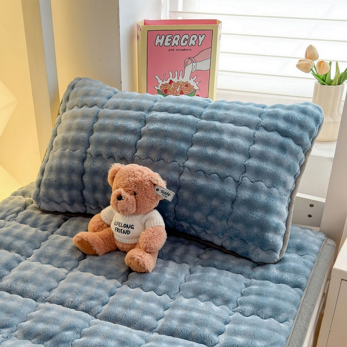 91家纺网 家纺一手货源 找家纺 奇丝雅 2025新款泡泡绒枕套加棉加厚冬季保暖毛绒牛奶绒加绒成人家用枕头套枕芯套单人学生宿舍48x74cm 柔和蓝