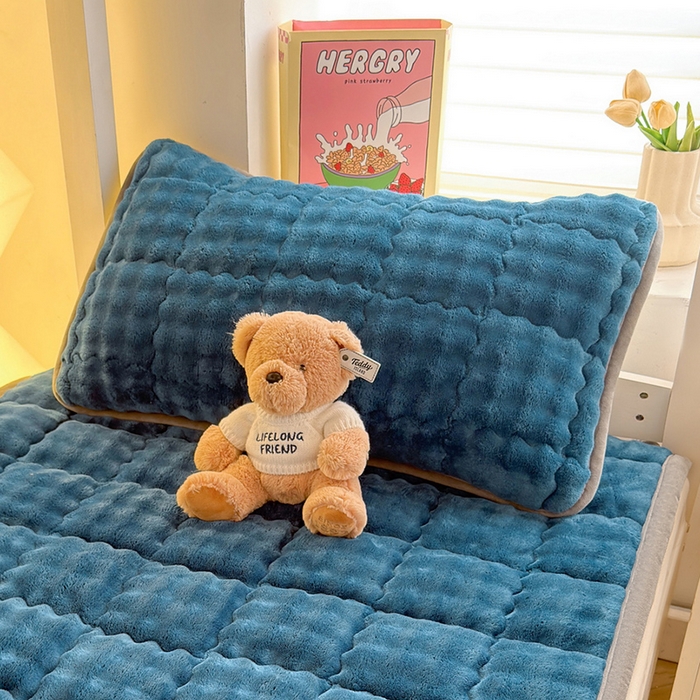 91家纺网 家纺一手货源 找家纺 奇丝雅 2025新款泡泡绒枕套加棉加厚冬季保暖毛绒牛奶绒加绒成人家用枕头套枕芯套单人学生宿舍48x74cm 暖绒蓝