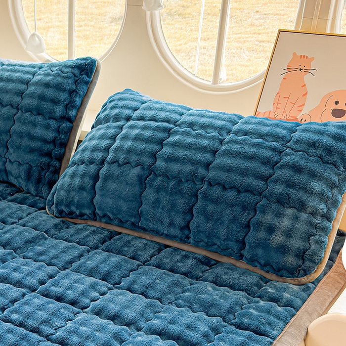 91家纺网 家纺一手货源 找家纺 奇丝雅 2025新款泡泡绒枕套加棉加厚冬季保暖毛绒牛奶绒加绒成人家用枕头套枕芯套单人学生宿舍48x74cm 暖绒蓝