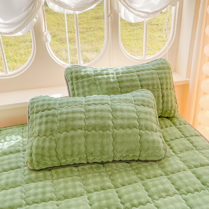 91家纺网 家纺一手货源 找家纺 奇丝雅 2025新款泡泡绒枕套加棉加厚冬季保暖毛绒牛奶绒加绒成人家用枕头套枕芯套单人学生宿舍48x74cm 清新绿