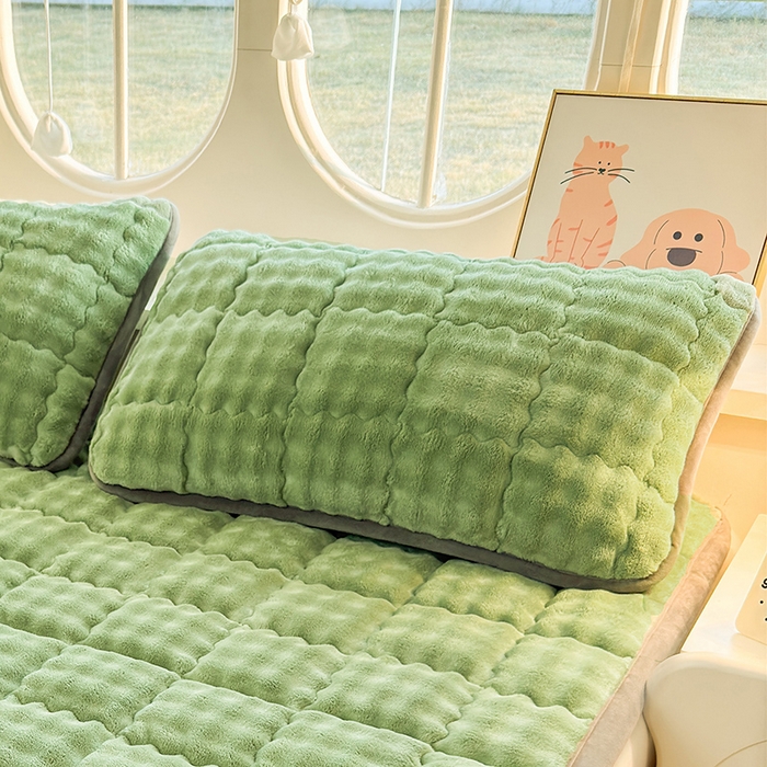 91家纺网 家纺一手货源 找家纺 奇丝雅 2025新款泡泡绒枕套加棉加厚冬季保暖毛绒牛奶绒加绒成人家用枕头套枕芯套单人学生宿舍48x74cm 清新绿