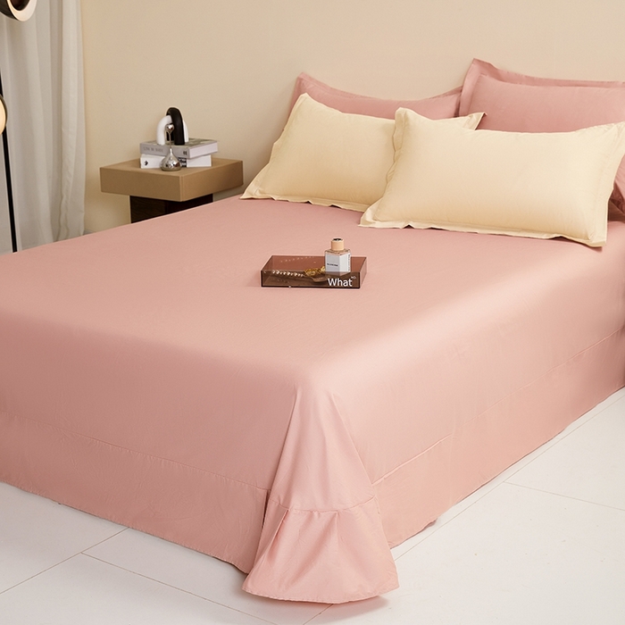 91家纺网 家纺一手货源 找家纺 名优家纺 2026新款60S13374高支密全棉印花纯色四件套 奶黄+樱花粉