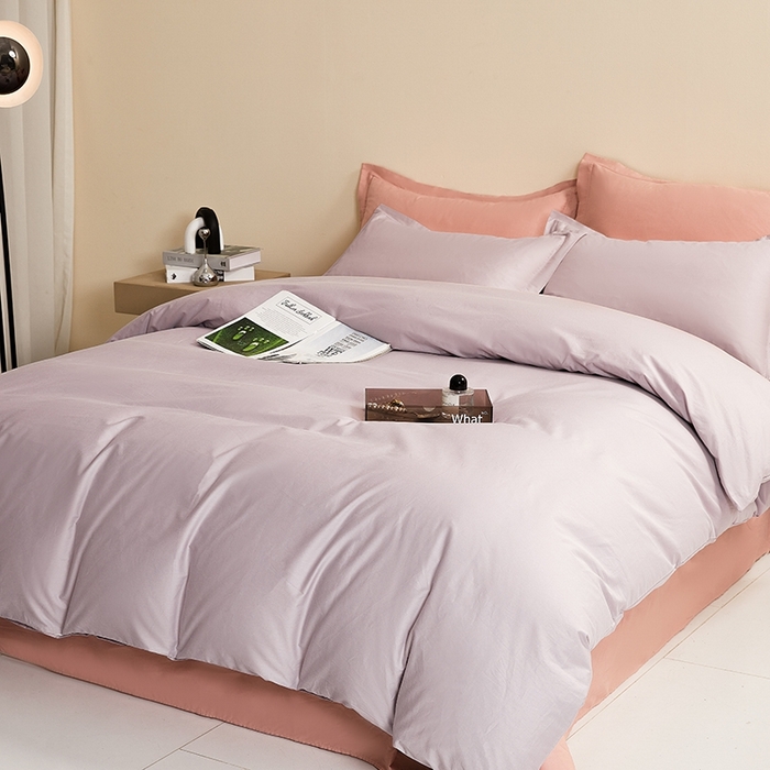 91家纺网 家纺一手货源 找家纺 名优家纺 2026新款60S13374高支密全棉印花纯色四件套 加仑紫+樱花粉