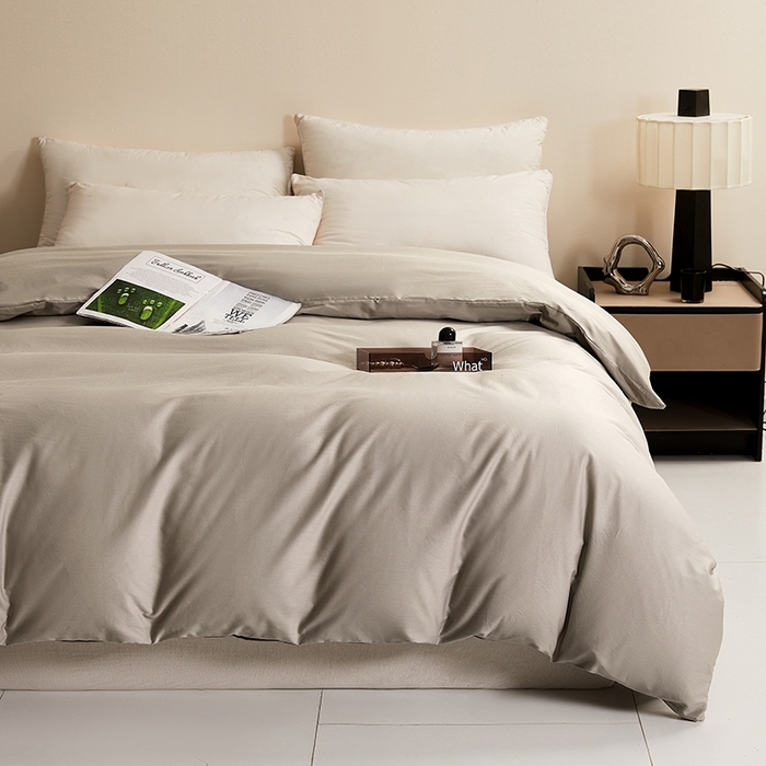 91家纺网 家纺一手货源 找家纺 名优家纺 2026新款60S13374高支密全棉印花纯色四件套 浅灰