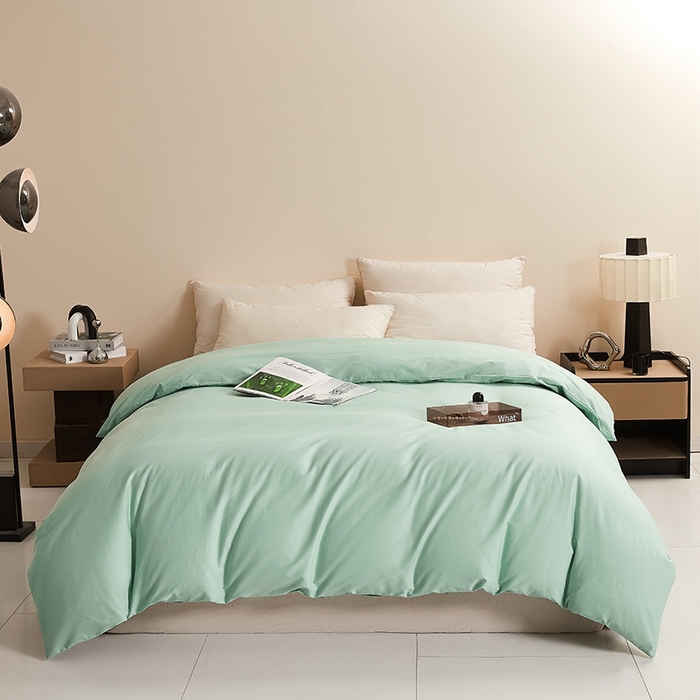 91家纺网 家纺一手货源 找家纺 名优家纺 2026新款60S13374高支密全棉印花纯色四件套 莫奈绿+奶黄