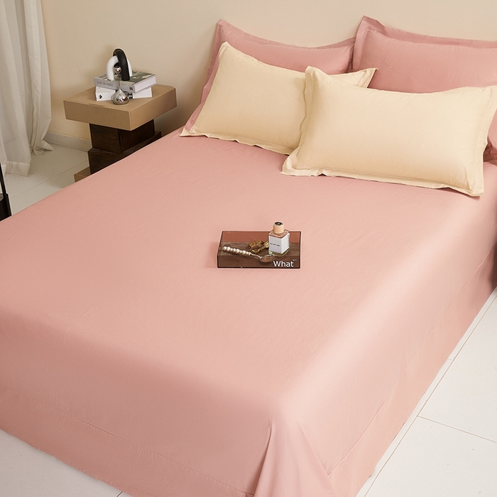 91家纺网 家纺一手货源 找家纺 名优家纺 2026新款60S13374高支密全棉印花纯色四件套 奶黄+樱花粉