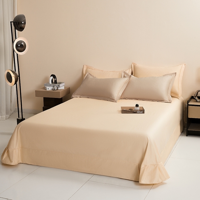 91家纺网 家纺一手货源 找家纺 名优家纺 2026新款60S13374高支密全棉印花纯色四件套 可可棕+奶黄