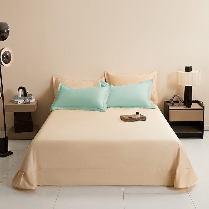 91家纺网 家纺一手货源 找家纺 名优家纺 2026新款60S13374高支密全棉印花纯色四件套 莫奈绿+奶黄