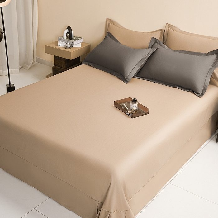 91家纺网 家纺一手货源 找家纺 名优家纺 2026新款60S13374高支密全棉印花纯色四件套 星耀黑+可可棕