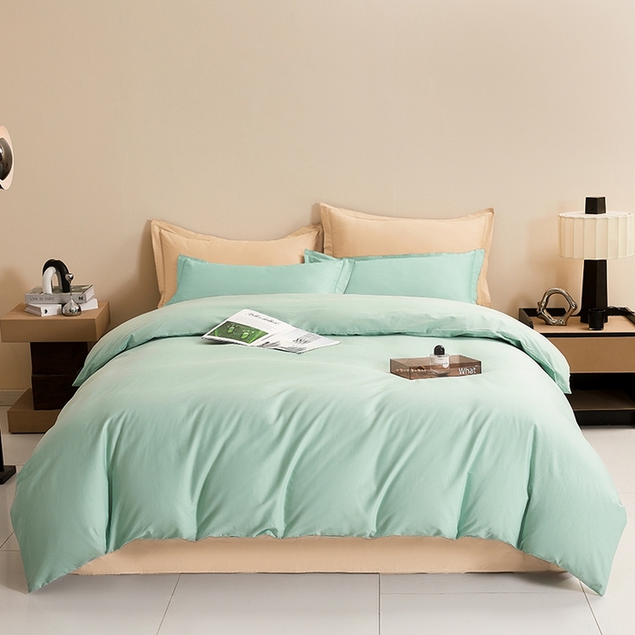 91家纺网 家纺一手货源 找家纺 名优家纺 2026新款60S13374高支密全棉印花纯色四件套 莫奈绿+奶黄