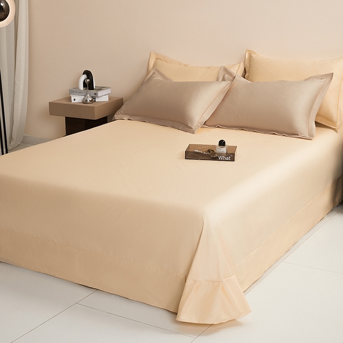 91家纺网 家纺一手货源 找家纺 名优家纺 2026新款60S13374高支密全棉印花纯色四件套 可可棕+奶黄