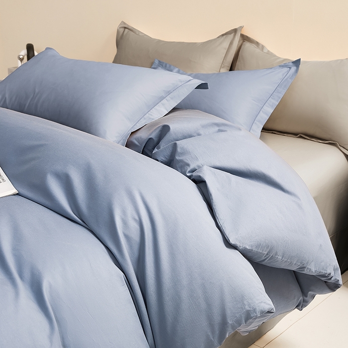 名优家纺 2026新款60S13374高支密全棉印花纯色四件套 宾利兰+浅灰