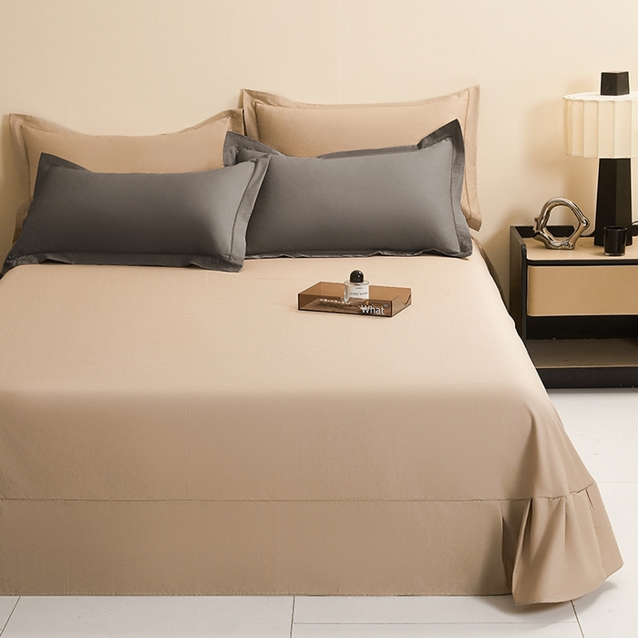 91家纺网 家纺一手货源 找家纺 名优家纺 2026新款60S13374高支密全棉印花纯色四件套 星耀黑+可可棕