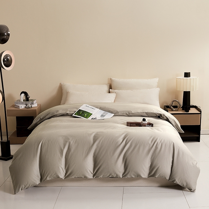 91家纺网 家纺一手货源 找家纺 名优家纺 2026新款60S13374高支密全棉印花纯色四件套 浅灰