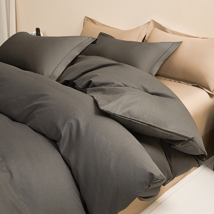 名优家纺 2026新款60S13374高支密全棉印花纯色四件套 星耀黑+可可棕