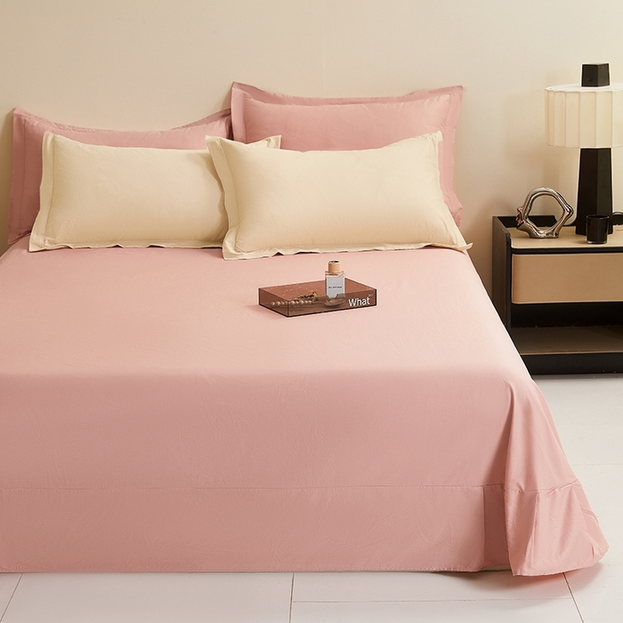 91家纺网 家纺一手货源 找家纺 名优家纺 2026新款60S13374高支密全棉印花纯色四件套 奶黄+樱花粉