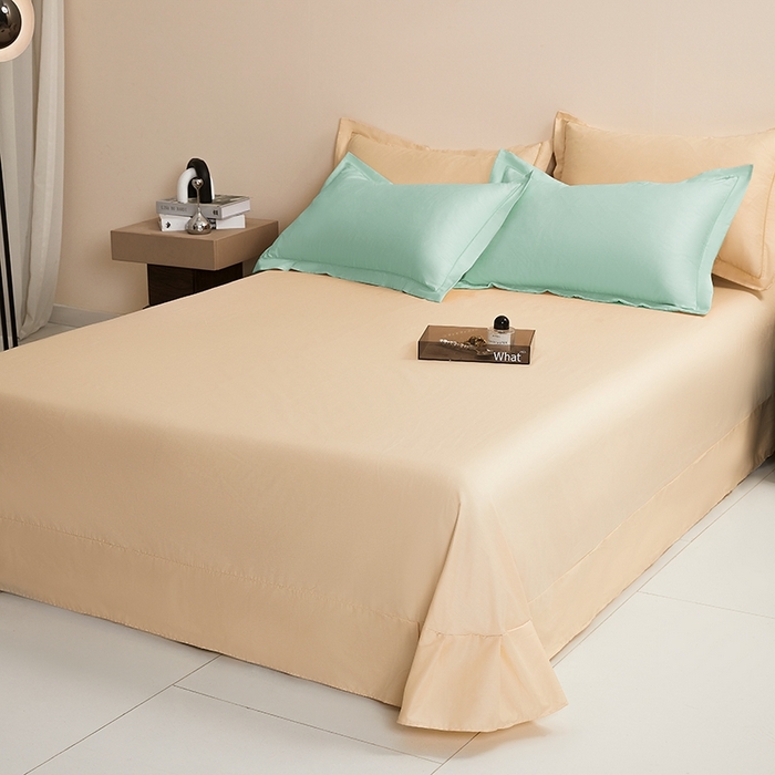 91家纺网 家纺一手货源 找家纺 名优家纺 2026新款60S13374高支密全棉印花纯色四件套 莫奈绿+奶黄