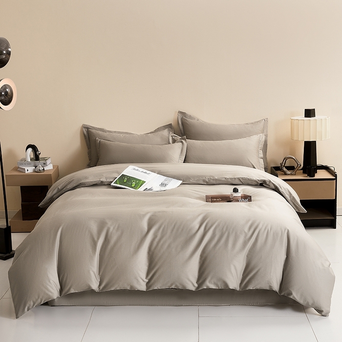 91家纺网 家纺一手货源 找家纺 名优家纺 2026新款60S13374高支密全棉印花纯色四件套 浅灰