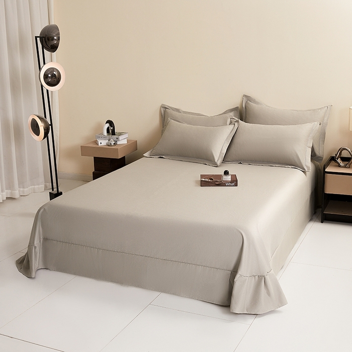 91家纺网 家纺一手货源 找家纺 名优家纺 2026新款60S13374高支密全棉印花纯色四件套 浅灰